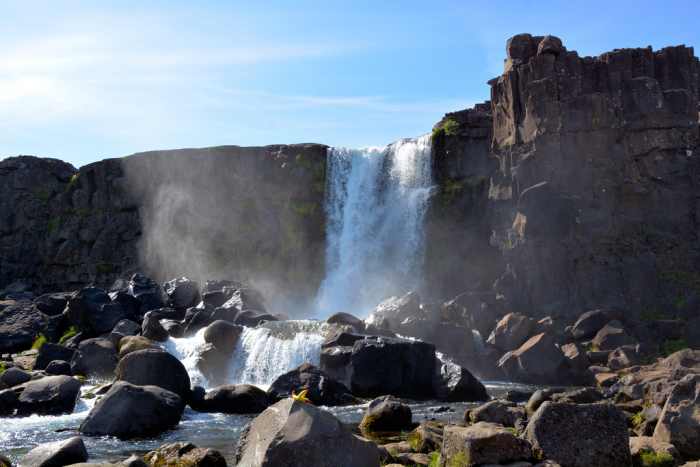 The Oexarfoss, the waterfall near Thingvellir where Iceland's parliament was held annually - the outcome of earth's plates colliding and parting company in its slow westward shift
