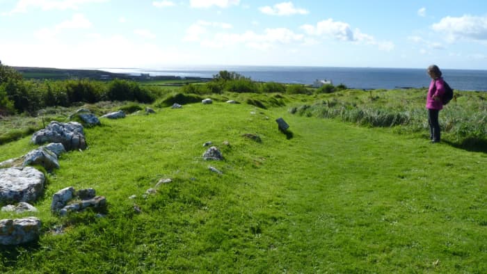 The Balladoole ship burial site, the shape 'drawn' in stones around the corpse interment