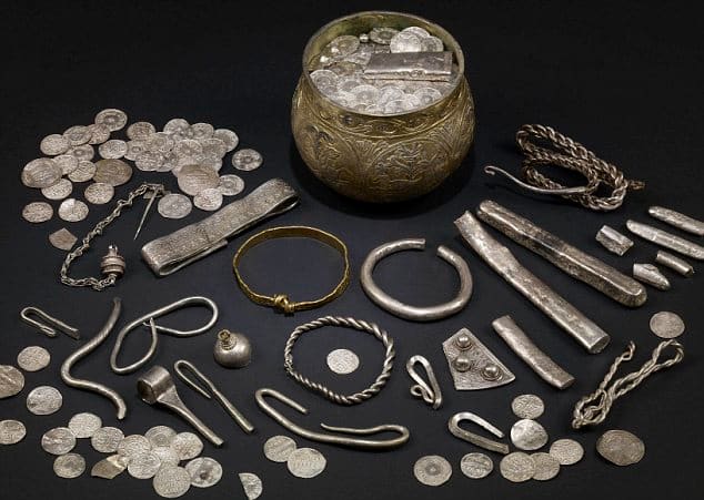 Part of the Ballaquayle hoard from the Isle of Man, uncovered in 1894,on show in the Manx Museum
