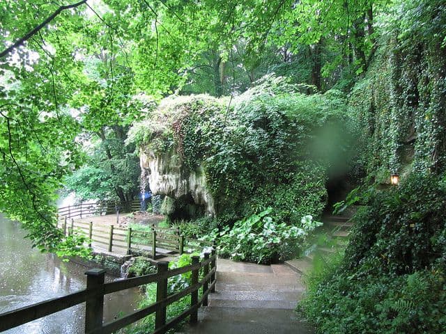 The riverside path near Ursula Southill's cave, showing the steps leading up the the entrance