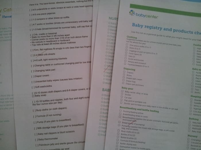 Print out a few baby shower registry checklists to see what they suggest you register for.