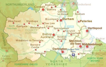 County Durham and North Yorkshire, particularly industrial Teesside share strong links with an intense industrial past remembered by museums and historical leisure centres such as at Shildon and Beamish