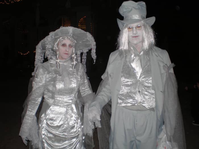 These impressive specters 'haunted' the village one Halloween. They didn't say a word, but kindly allowed a picture of their costumes. At least, I THINK they were just in costume... Can you say "Boo!"?