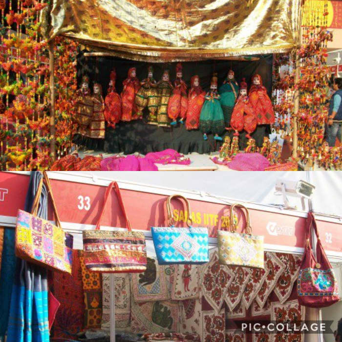 The colourful bags and puppets at the India International Trade Fair, New Delhi