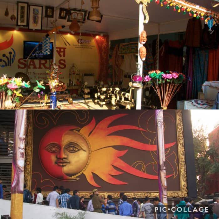Glimpses of the art exhibition at New Delhi Trade Fair grounds, Bamboo furniture and Sun paintings