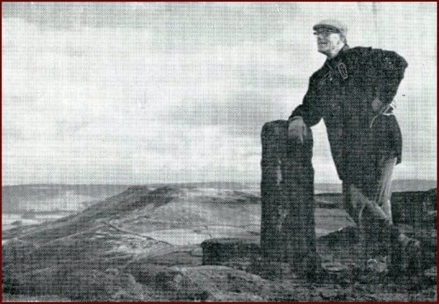 Pictured on Cringle Moor,gazing along the route of the Lyke Wake Walk, Bill Cowley (from his book below) leans on one of the many moorland waymarkers