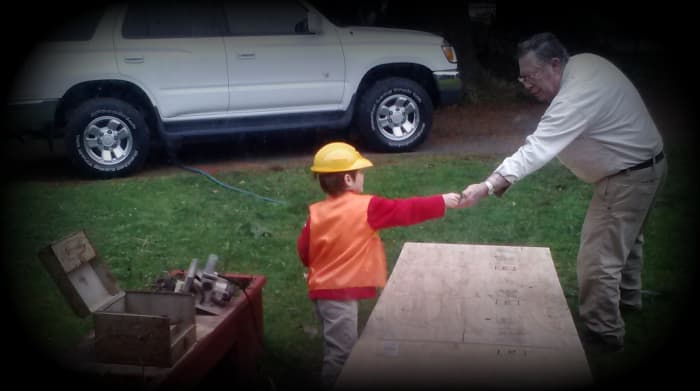 Teaching young ones about love and respect is the answer. This 5 yr. old is helping his Great-grandfather build a handicap ramp and enjoying doing so!