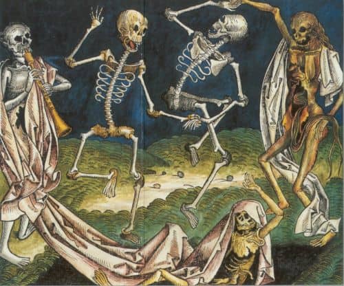 After the Black Death claimed millions in Europe these Danse Macabres became very popular in art of the time.