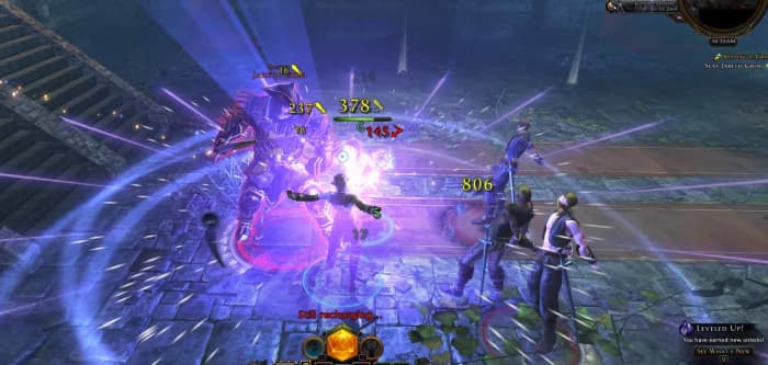 When surrounded by powerful minions and an even more powerful boss monster, use whirlwind of blades to defeat the minions and then accumulate power to deal with the boss.