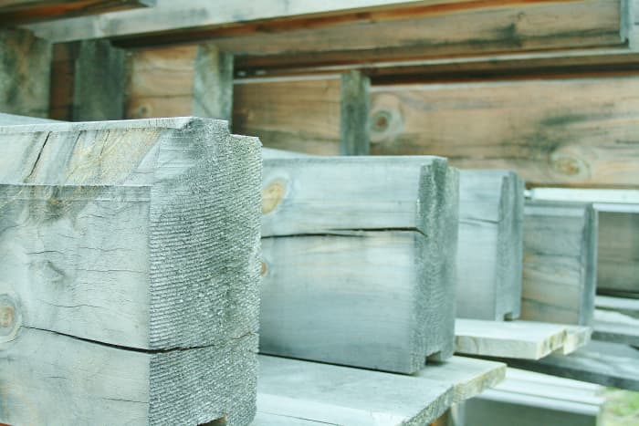 These weathered beams aren't building grade, but I love their look--perhaps as nonstructural elements in the cabin or garage.