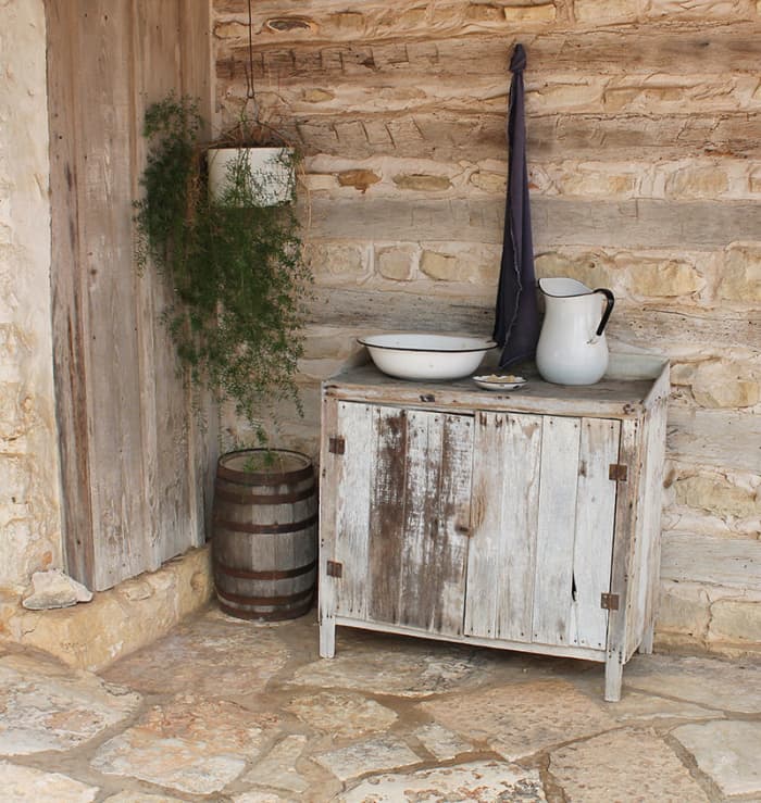 Pitcher and bowls on wash stands would sit out side of the entry to the kitchen and dining room to wash up before coming in for a meal