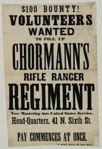 A poster advertising the need for volunteers for the colorfully named Chormann's Rifle Ranger Regiment