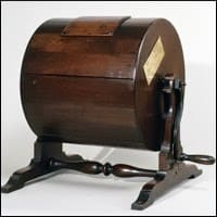 A Draft Wheel. Names of eligible men were placed inside, and the wheel was then turned several times. The men whose names were then drawn were considered "conscripted" or "drafted".