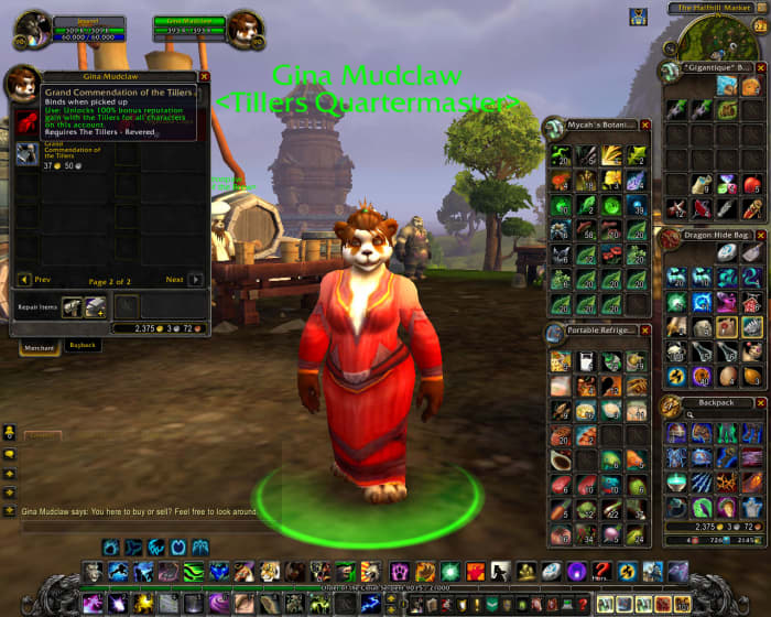 Gina Mudclaw (Tillers Quartermaster) sells items to Revered or Exalted players.