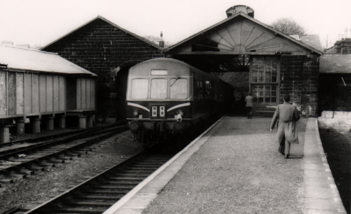 Motive power in the late 1950s. A diesel multiple unit (dmu) rests at Guisborough prior to returning to Middlesbrough. By closure all lines east of Guisborough had been closed to passengers, with only Hutton Gate and Pinchinthorpe open.
