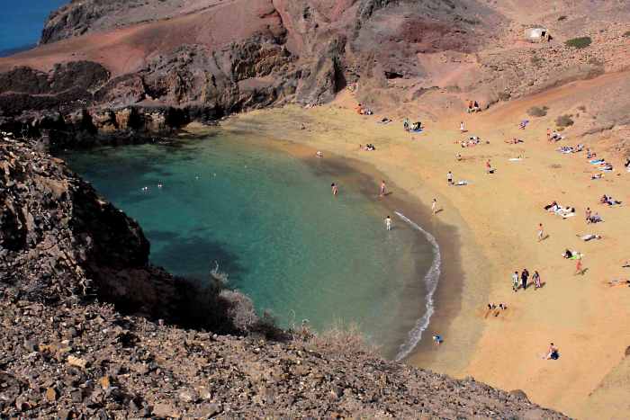 The natural cove of Playa de Papagayo. Even in February when this photo was taken, the beach was beginning to fill up