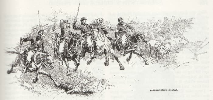 Sketch - cavalrymen launch a charge. Notice the cavalryman on the far right as he attempts to fire his carbine with one arm