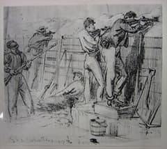 Sketch - snipers use firing steps to aim over the trench walls. Note the retaining wall on the side of the trench