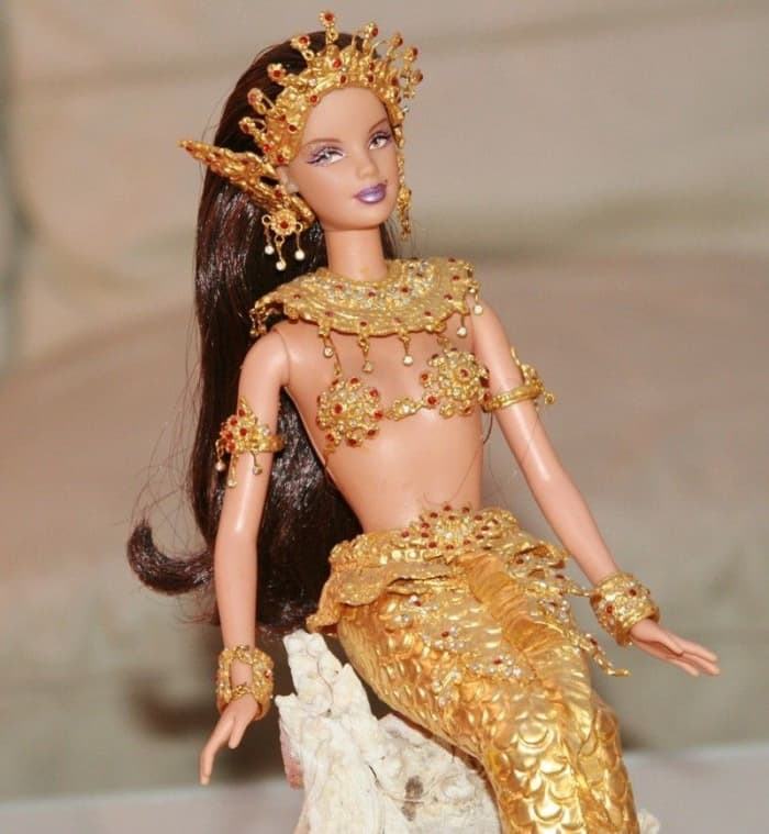 Mouse over image to zoom Have one to sell? Sell it yourself Details about APHRODAI-Thailand State of the Art Legend Gold leaf Barbie Model Gown - Mermaid