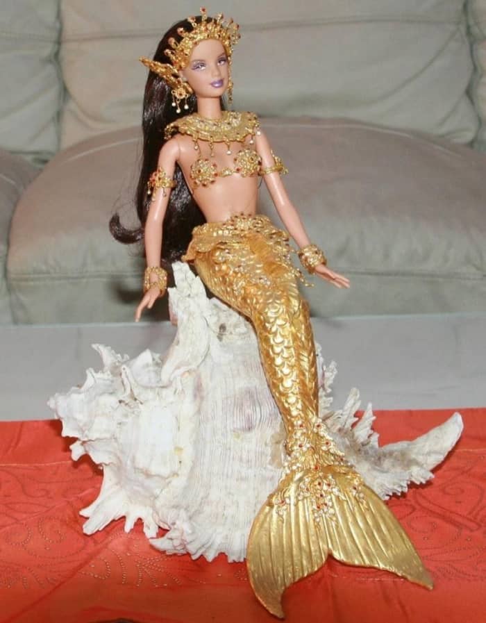 Mouse over image to zoom Have one to sell? Sell it yourself Details about APHRODAI-Thailand State of the Art Legend Gold leaf Barbie Model Gown - Mermaid