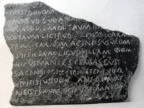 Tabula Bantina, discovered in 1793 in Banzi, Italy. Written in Oscan language. Bronze tablet today at the Naples (Italy) Museum. From first century BC.