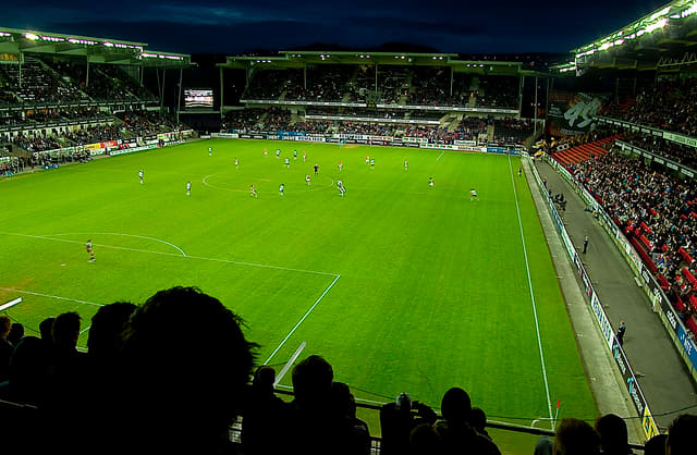 Rosenborg and Lillestrom in action during a 2010 Tippeligaen match in Round 8 on Apr. 25, 2010 at Lerkendal Stadium. The match finished scoreless as part Rosenborg's unbeaten season that year.