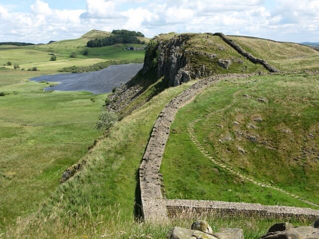 The ruins of Hadrian's wall in Northern England, which marked the northernmost frontier of the Roman Empire.