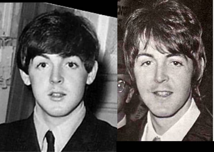 Image on the left, is James Paul McCartney, born of Liverpool England and childhood friend of John, George, and Ringo. Image on the right is that of William Campbell, the winner of the Paul McCartney look-alike contest, and currently posing as him.
