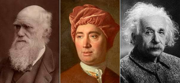 Three famous agnostics: Charles Darwin, David Hume, and Albert Einstein (left to right). Some of the greatest thinkers and scientists of the modern era were agnostic about God.