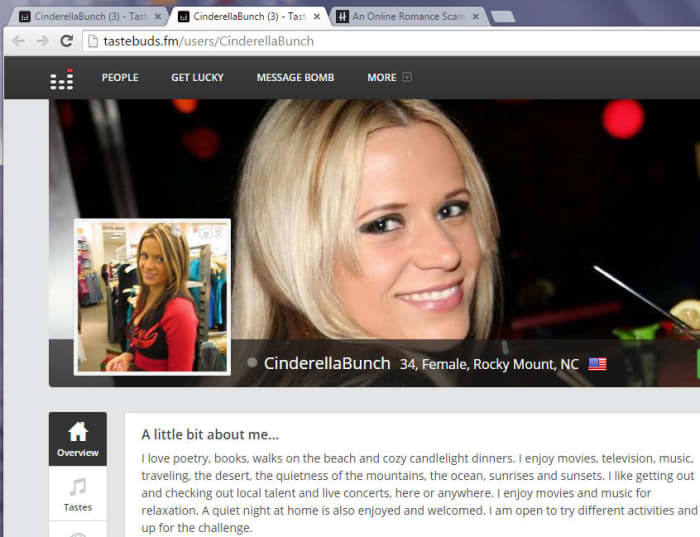 This scammer used Tastebuds.fm dating site and Ann Angel photos. It has since been banned from the website.