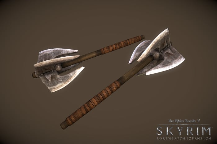 The mod Lore Expansion by by InsanitySorrow and Elvarheim adds weapons from Morrowind and Oblivion to Skyrim. Picture courtesy of Skyrim Nexus, Bethesda and Zenimax.