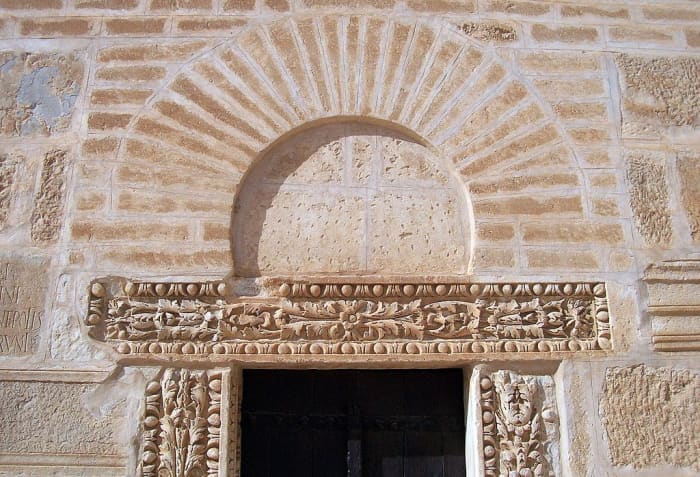 Discharging arch of the door of the minaret in the Great Mosque of Kairouan, also called the Mosque of Uqba, in Tunisia.