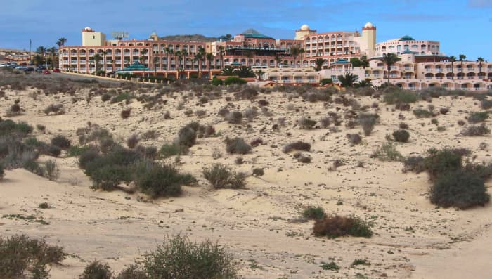 The Hotel H10 Esmeralda in Costa Calma - a resort in the southeast of the island. Typical of Fuerteventuran resort hotels and within a stone's throw of the beaches