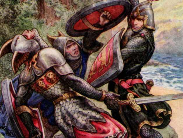 Here we show a portion of 'Harmut in combat with Ortwin' - it is from the suite prepared by Frank C Pape published in ''Sigurd and Gudrun'' (1912).