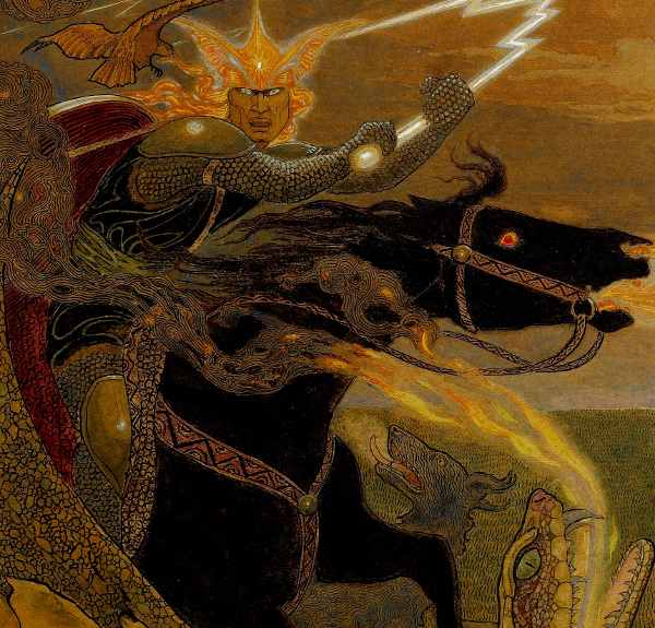 Here we show a portion of 'Falcon the Hunter' - it is from the suite prepared by Frank C Pape published in "The Russian Story Book" (1916).