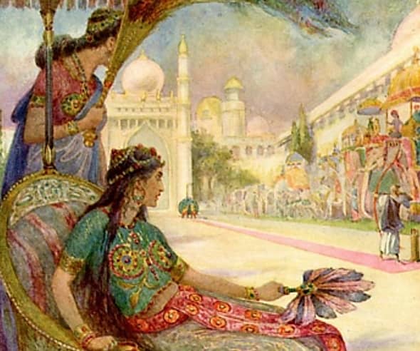 Here we show a portion of 'In a moment it was flying through the air' - it is from the suite prepared by Frank C Pape published in ''The Indian Story Book' (1914).