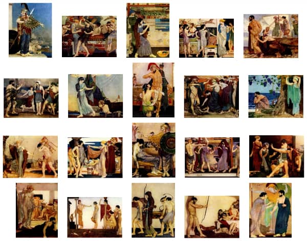 Here we show each of William Russell Flint's color illustrations published in "The Odyssey of Homer" (1924).