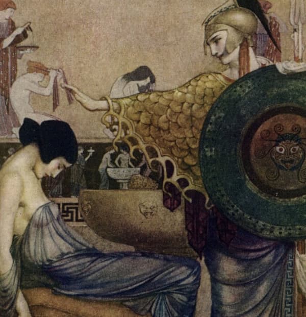 Here we show a portion of 'All her joints were loosened as she lay in the chair ...' - it is from the William Russell Flint suite published in "The Odyssey of Homer" (1924).