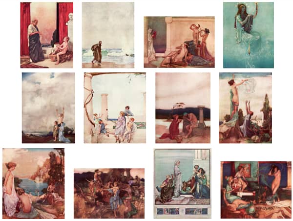 Here we show each of William Russell Flint's color illustrations published in "The Thoughts of the Emperor Marcus Aurelius Antoninus" (1909).