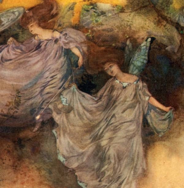 Here we show a portion of 'Enter Fairies, led by Leila, Celia, and Fleta' - it is from the suite by William Russell Flint published in "Iolanthe and Other Operas" (1910).