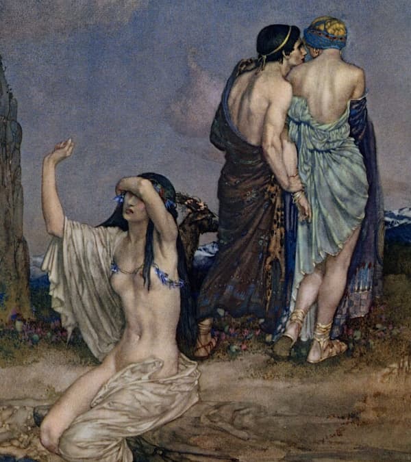 Here we show a portion of 'The Love of Achilles' - it is from the William Russell Flint suite published in "Theocritus, Bion and Moschus" (1922).