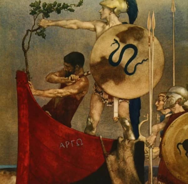 Here we show a portion of 'How they built the Ship Argo in Iolcos' - it is from the William Russell Flint suite published in "The Heroes; or, Greek Fairy Tales for My Children" (1912).