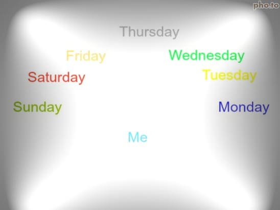 Synethesia days of the week back to front as you can see! And I also see the months of the year like this too.
