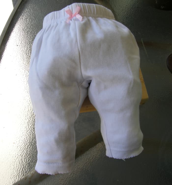 I decided to preserve a small pair of pants that my granddaughter no longer wears. I am doing this as a free-standing sculpture.