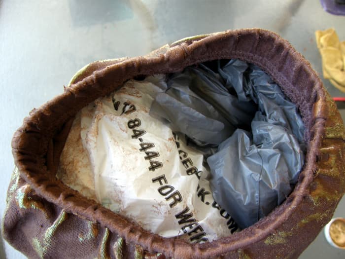 You can see from this image that the plastic is stuffed inside the pants. You are free to manipulate the item to create an artistic display. Don't forget to support the sculpture while it is drying.