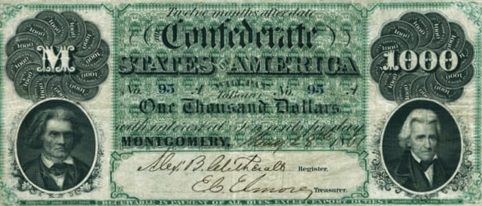 The 1861 One Thousand Dollar Confederate States of America Note ... $1000 Montgomery notes are considered to be the most respected Confederate note ever produced by the CSA. Regarded as one the best made notes of the CSA.