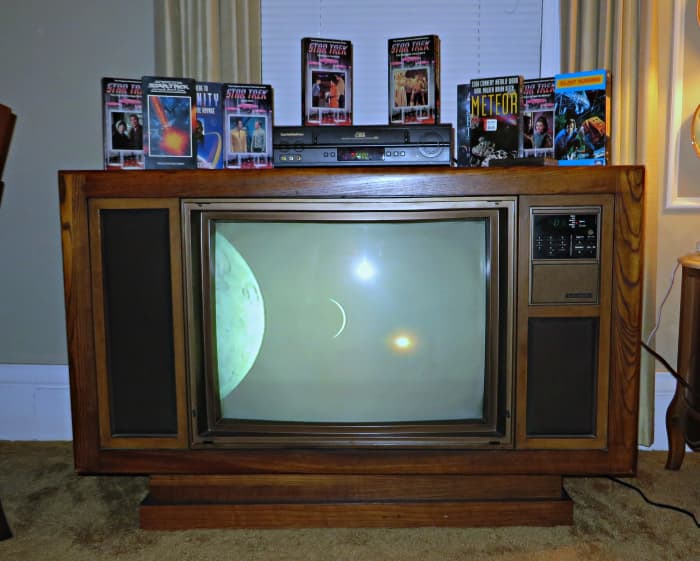 Space 1999 VHS tape, Playing on the 1985 Curtis Mathes Console by a Curtis Mathes VCR tape player in the year 2018.