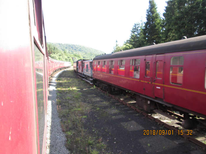 Headed by one of NYMR's diesels with 926 'Repton' at the tail end from Whitby, a train arrives at Levisham (one of my shareholder's perks)