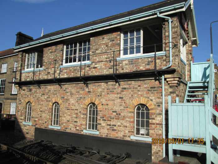 NER Central/Southern Division style signal cabin was commissioned in 1996. Signalling and pointwork as far south as Newton Dale and as far east as the junction with the Whitby-Battersby branch is controlled from here, as are the level crossing gates