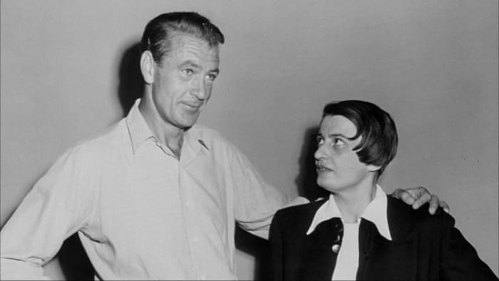 Gary Cooper played Harold Roarke in the movie "The Fountainhead" (1949), based on the novel "The Fountainhead" (1943) by the Russian libertarian and objectivist Ayn Rand (1905-1982) (right).